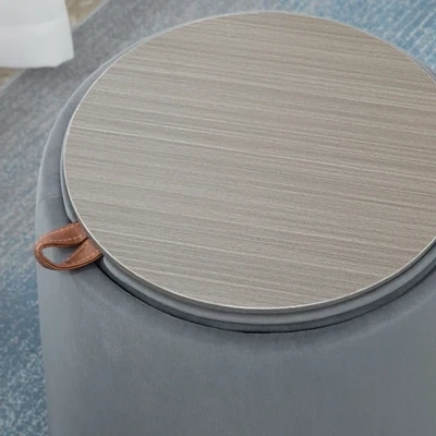 2-in-1 Hocker / Beistelltisch in Samtoptik inklusive Stauraum und abnehmbaren Deckel Grau