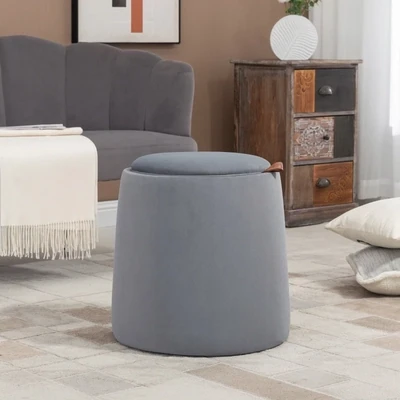 2-in-1 Hocker / Beistelltisch in Samtoptik inklusive Stauraum und abnehmbaren Deckel Grau