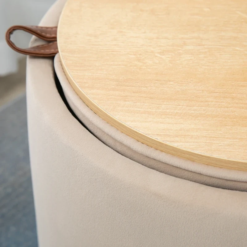 2-in-1 Hocker / Beistelltisch in Samtoptik inklusive Stauraum und abnehmbaren Deckel Beige