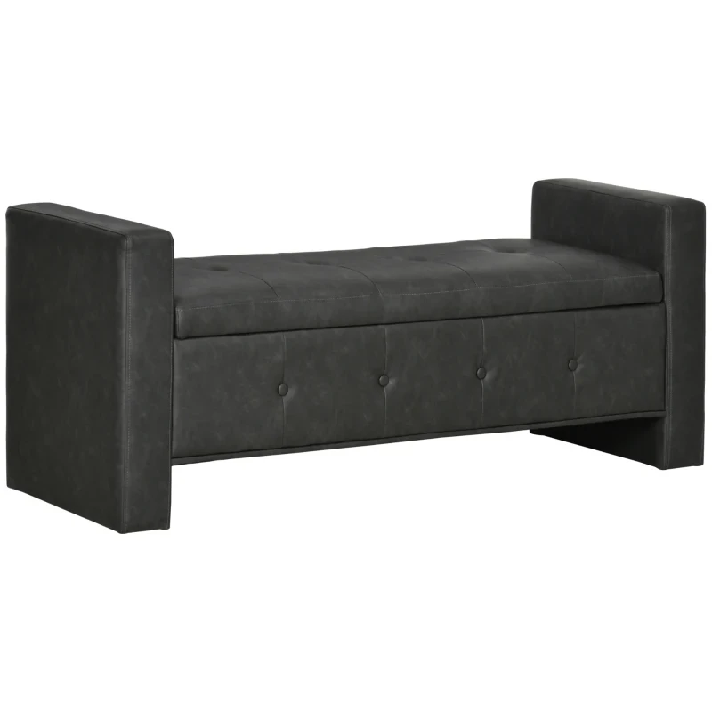 Sitzbank mit Stauraum, eleganter Kunstlederbezug, Soft-Close-Scharniere, dunkelgrau,
