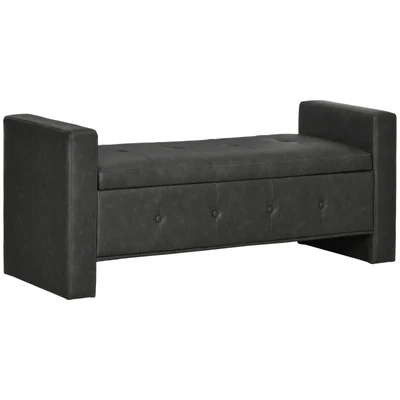 Sitzbank mit Stauraum, eleganter Kunstlederbezug, Soft-Close-Scharniere, dunkelgrau,
