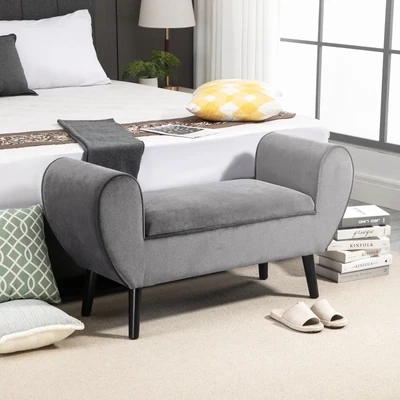 Sitzbank Polsterbank mit Stauraum Armlehnen Truhenbank modern grau