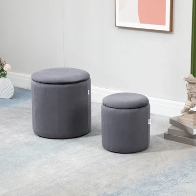 Hocker Ottomane, Zweier-Set, mit Stauraum, Grau,