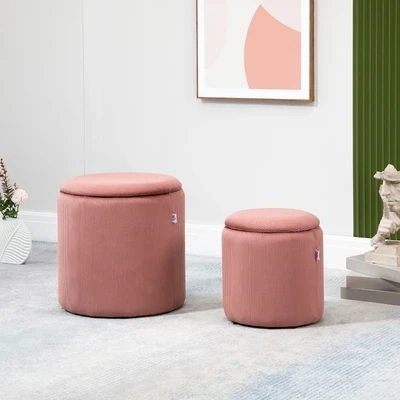 Hocker Ottomane, Zweier-Set, mit Stauraum, Rosa,