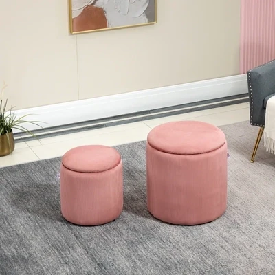 Hocker Ottomane, Zweier-Set, mit Stauraum, Rosa,