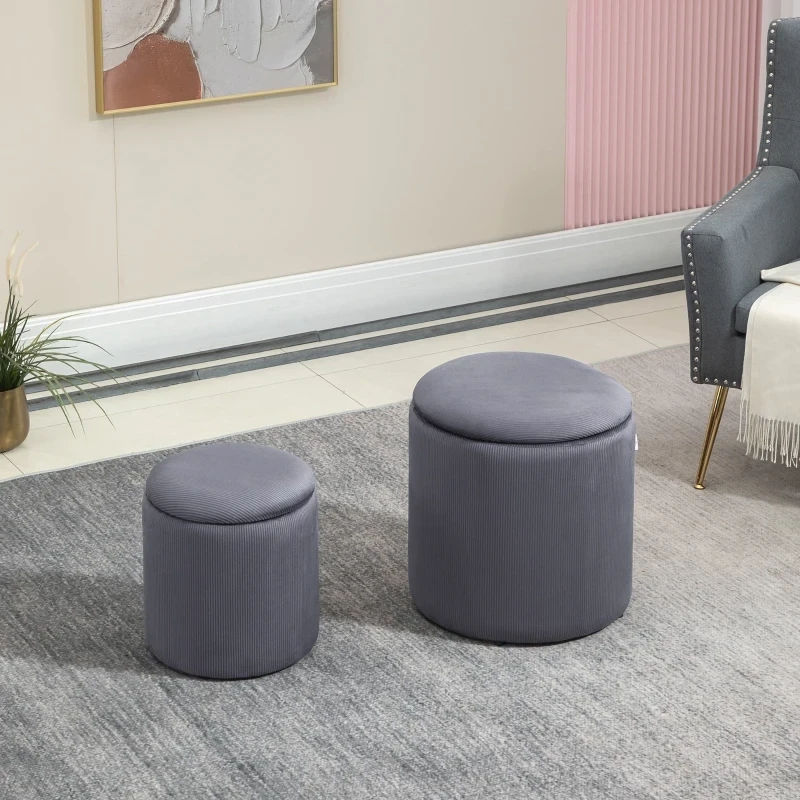Hocker Ottomane, Zweier-Set, mit Stauraum, Grau,