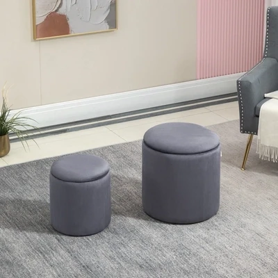 Hocker Ottomane, Zweier-Set, mit Stauraum, Grau,