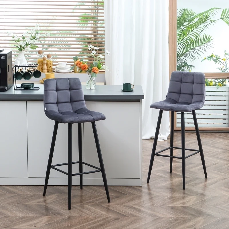 2er-Set Barhocker mit Fussstütze im Retrodesign Grau