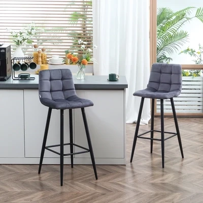 2er-Set Barhocker mit Fussstütze im Retrodesign Grau