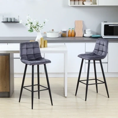 2er-Set Barhocker mit Fussstütze im Retrodesign Grau