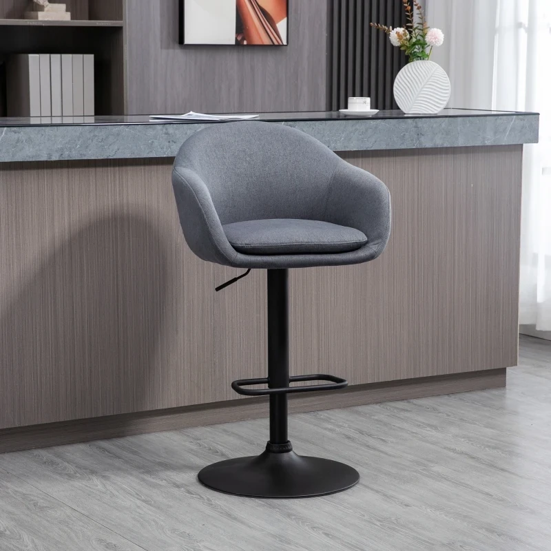 Barhocker mit Fussstütze; höhenverstellbar, Leinenoptik, Grau
