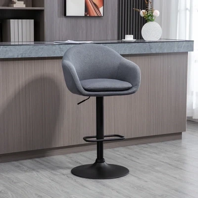 Barhocker mit Fussstütze; höhenverstellbar, Leinenoptik, Grau
