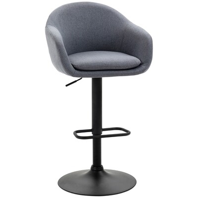 Barhocker mit Fussstütze; höhenverstellbar, Leinenoptik, Grau