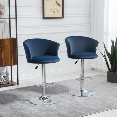 Barhocker 2er-Set in Samtoptik blau