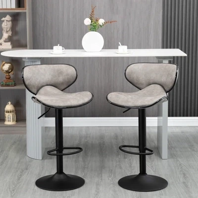 Barstuhl, 2er-Set, höhenverstellbar, drehbar, modernes Design, hellgrau,