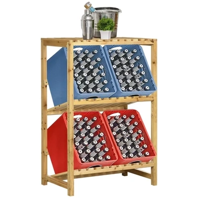 Bierkastenständer, Harrass-Ständer, Weinregal mit 2 Fächern, Natur
