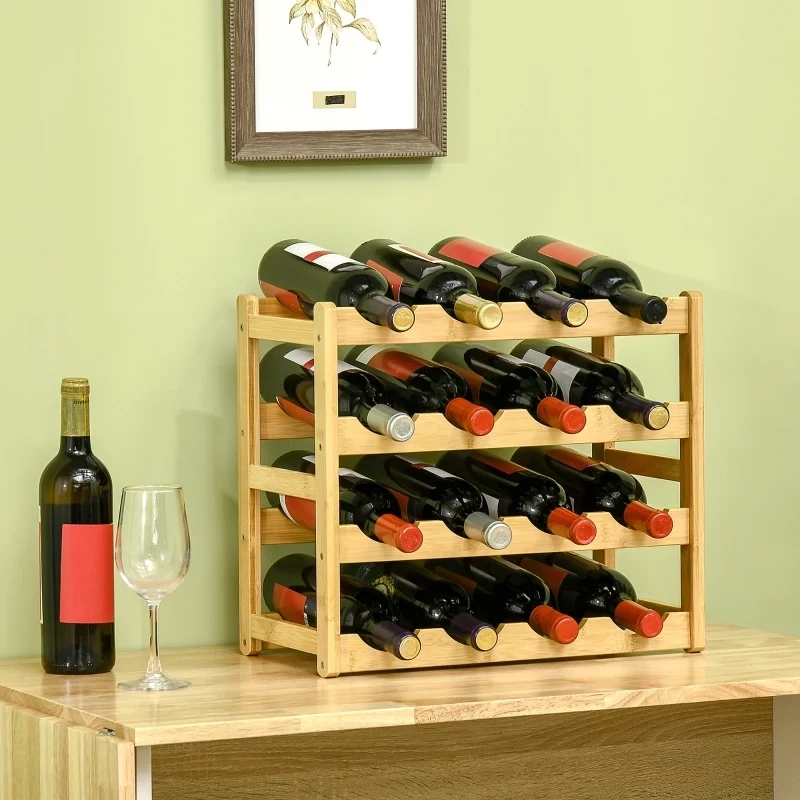 Weinregal aus Bambus für 16 Weinflaschen, Natur
