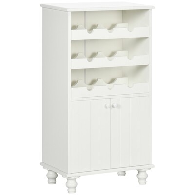 Weinregal mit Schrank, Weinschrank, Buffetschrank, für 9 Weinflaschen, Weiss,