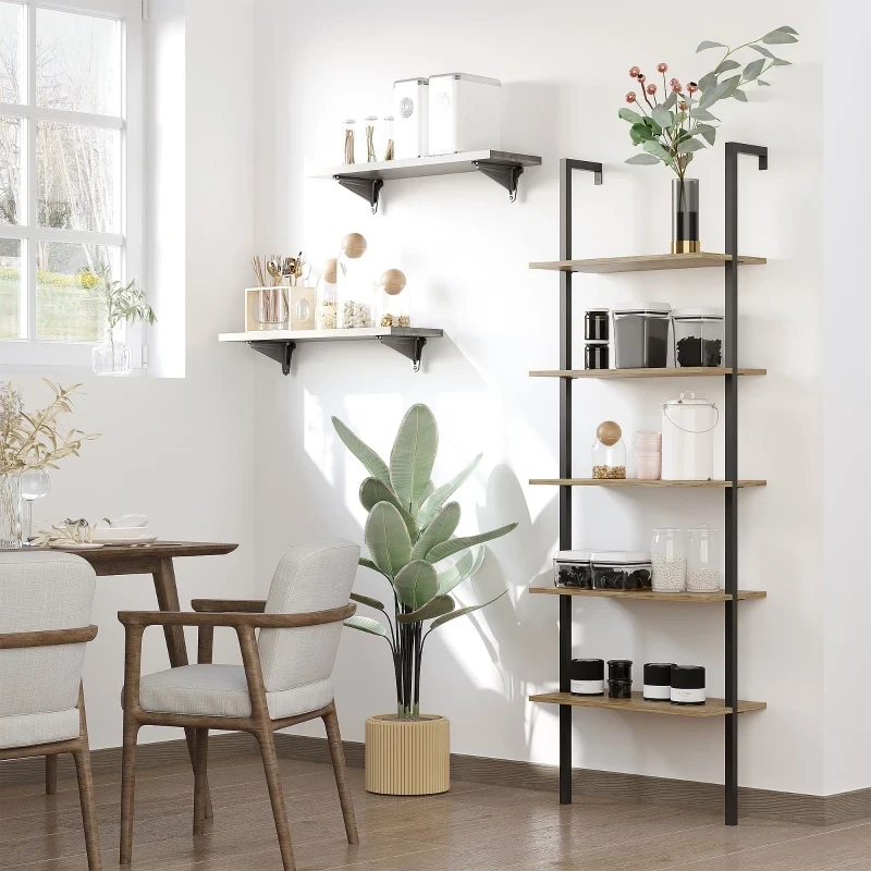 Leiterregal im Industrie-Design 5 Fächer Braun+ Schwarz