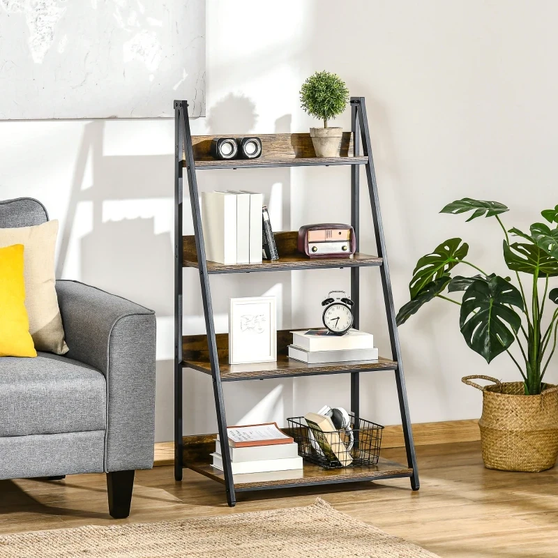Leiterregal im Industriedesign 4 Fächer Braun + Schwarz