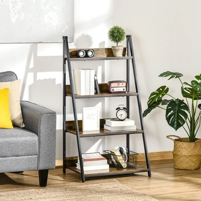 Leiterregal im Industriedesign 4 Fächer Braun + Schwarz