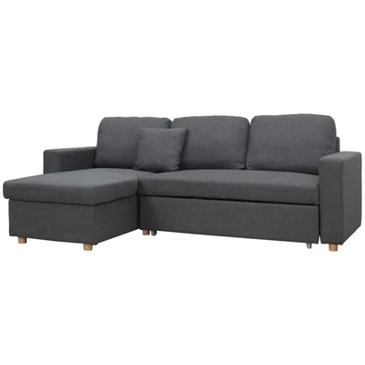 Ecksofa, Eckcouch, Schlafsofa, ausziehbar, mit Bettfunktion, dunkelgrau,