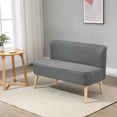 2-Sitzer Couch Stoffsofa Polstersofa Sitzmöbel Holz hellgrau