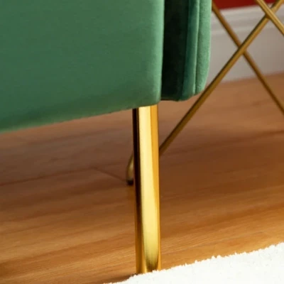 3-Sitzer im Retrodesign, inkl. 2 Sofakissen, Samtoptik, Grün + Gold