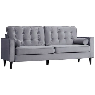 3-Sitzer-Sofa im Retrodesign inkl. Kissen, Samtoptik, Grau