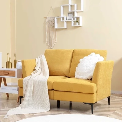 Sofa für 2 Personen, dicke Polsterung, Bezug in Leinenoptik, gelb,