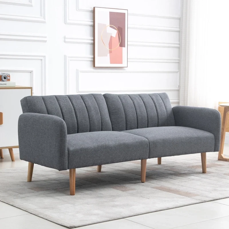 Schlafsofa Klappsofa 2-Sitzer Stoffsofa Bettsofa Sofa mit Schlaffunktion Grau