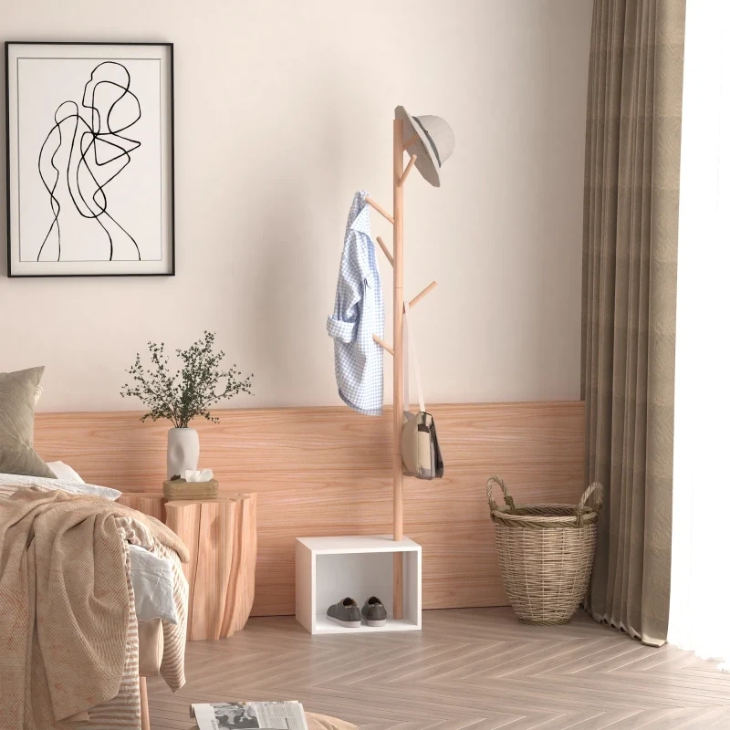 Garderobenständer Kleiderhaken Garderobe mit Sitzbank + Stauraum Baum-Design Zweige 6 Haken