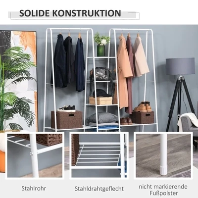 Garderobenständer mit 6 Ablagen Kleiderschrank Weiss Stahl
