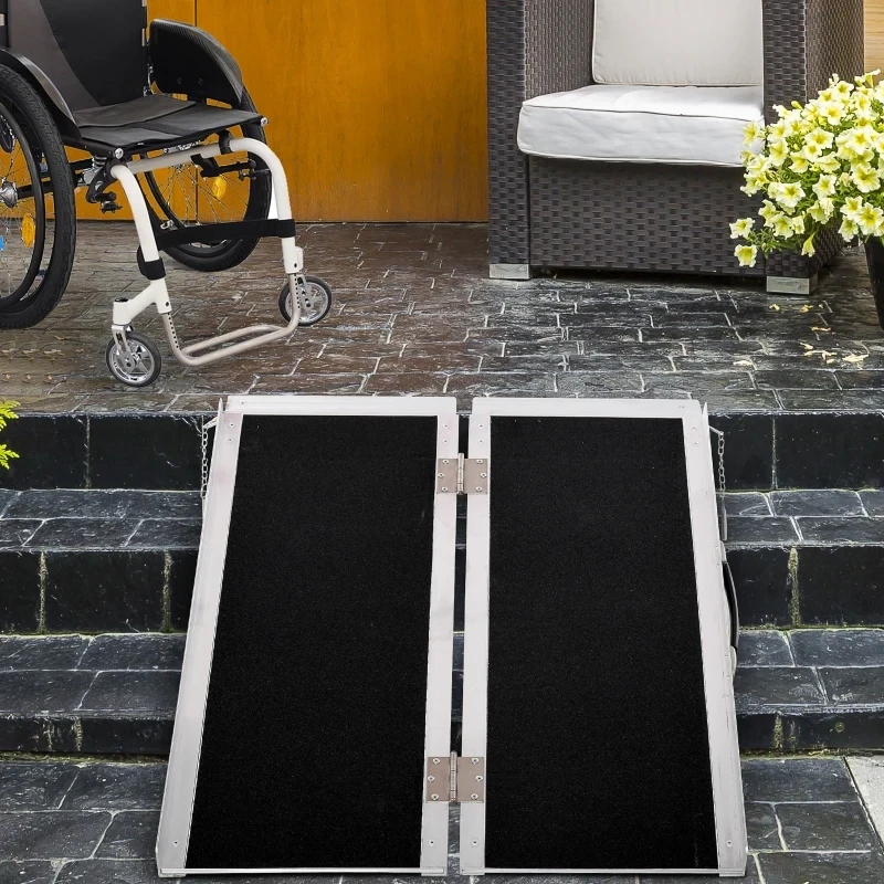 Rollstuhlrampe faltbar silber, schwarz Auffahrrampe für Rollstühle und Rollatoren Rampe