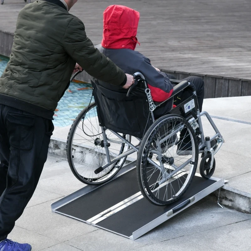 Rollstuhlrampe faltbar silber, schwarz Auffahrrampe für Rollstühle und Rollatoren Rampe