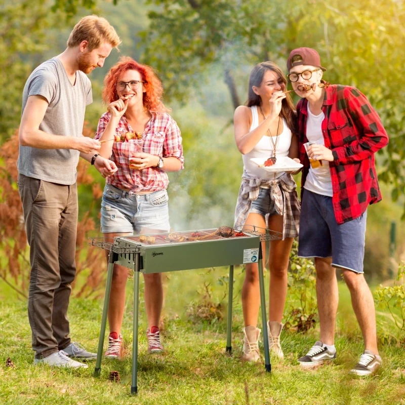 Holzkohlegrill, 2x Grillrost, rostfreier Stahl, dunkelgrün,