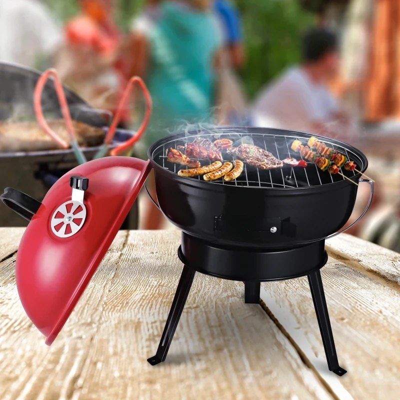Picknick Camping Kugelgrill Holzkohlegrill Dreibein Rot/Schwarz