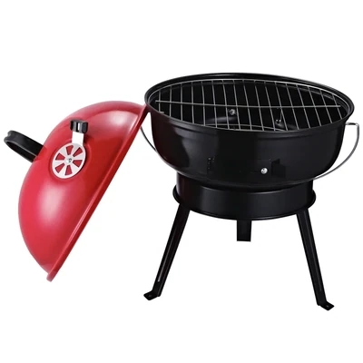 Picknick Camping Kugelgrill Holzkohlegrill Dreibein Rot/Schwarz