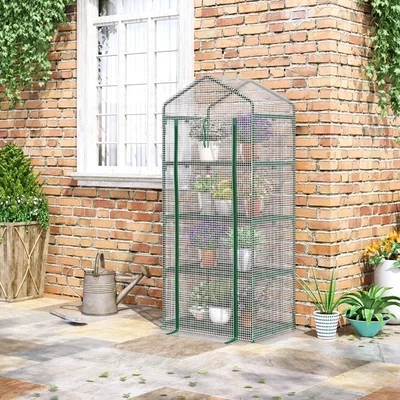 Gewächshaus inklusive Regalen,  70 cm x 50 cm x 160 cm wetterbeständig, aufrollbare Tür, Weiss + Schwarz
