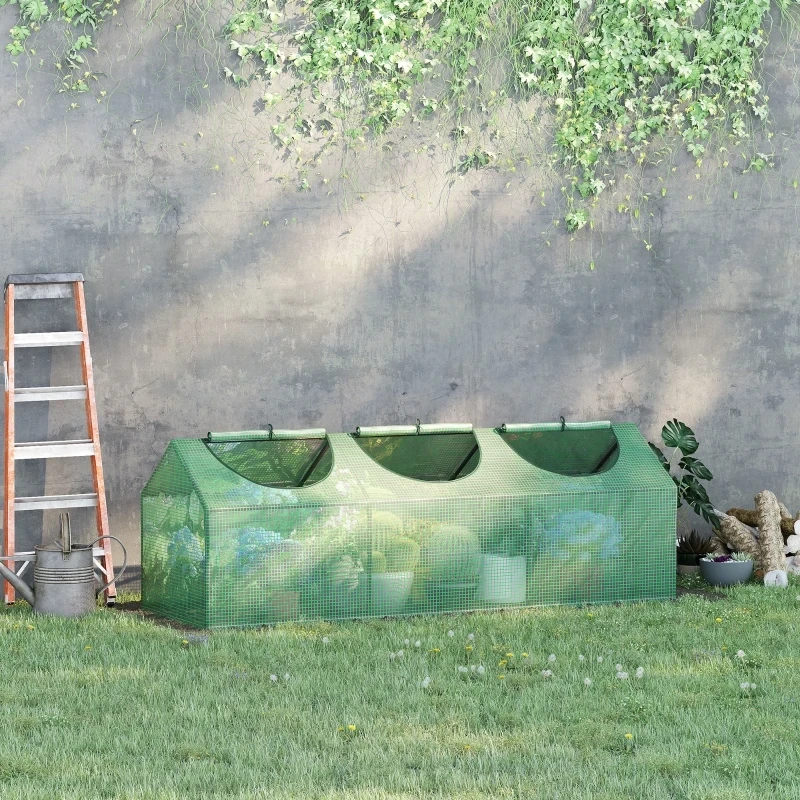Gewächshaus 180 cm x 60 cm x 60 cmmit aufrollbaren Fenstern, wetterbeständig, Grün