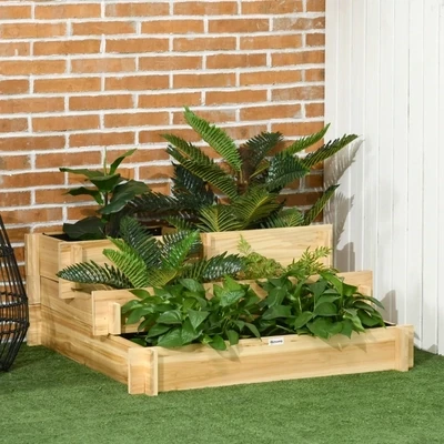 Hochbeet, Blumenkasten, 3-stufig, Naturholz,