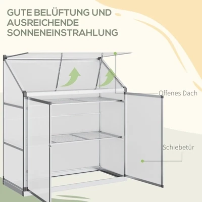 Gewächshaus mit Fundamentrahmen, 131 x 58 x 139,5 cm, 2 Regalböden, Aluminiumrahmen,