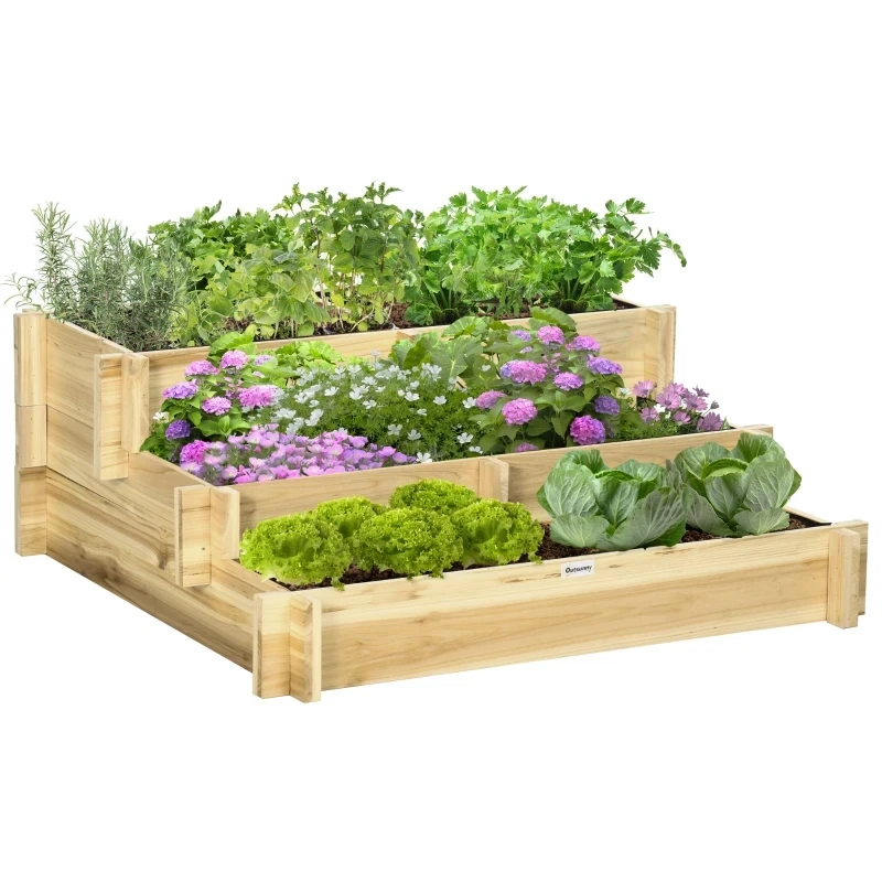 Hochbeet, Blumenkasten, 3-stufig, Naturholz,