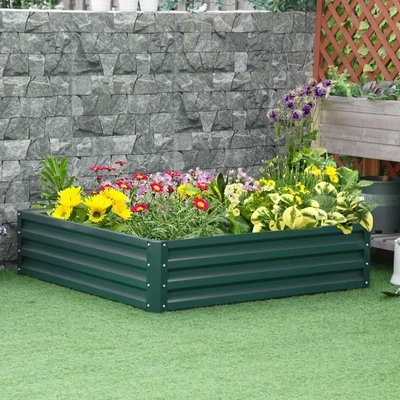 Gartenbeet, Pflanzkasten mit Stahlgehäuse, Grün, 120 x 120 x 30 cm