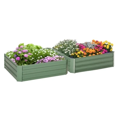 Pflanzkasten, 2er-Set, Blumenkasten, offener Boden, Stahlrahmen, grün