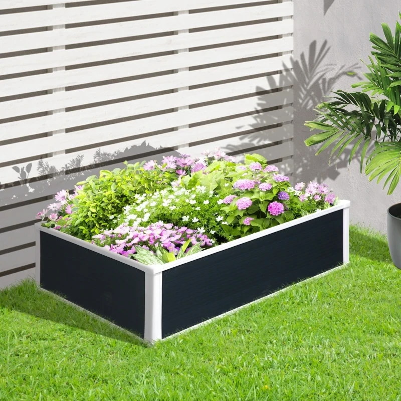 Outsunny Hochbeet-Set – 4 Stück, Zweistufig, PP-Kunststoff, Grau, Rattan-Optik, Mit Bewässerungssystem