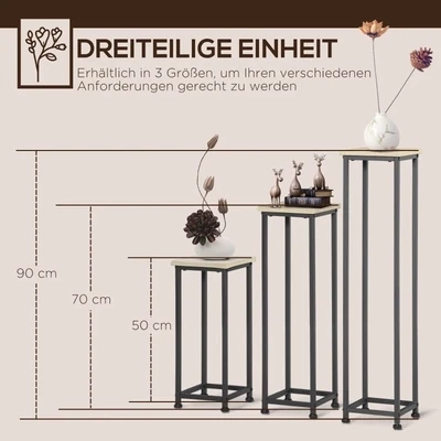 3-teiliges Set Pflanzenständer Stahl Braun + Schwarz
