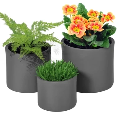 3er-Set Übertöpfe In-und Outdoor,modernes Design, Hellgrau