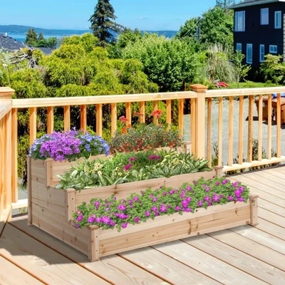 Hochbeet 3-stufig Gartenbeet Kräuterbeet Blumentreppe