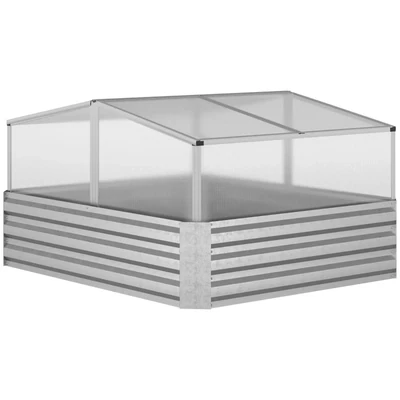 Hochbeet, Gewächshaus, mit Dachklappen, nach unten offener Boden, verzinkter Stahl,